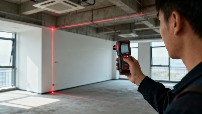 對辦公室裝修的區域進行尺寸測量